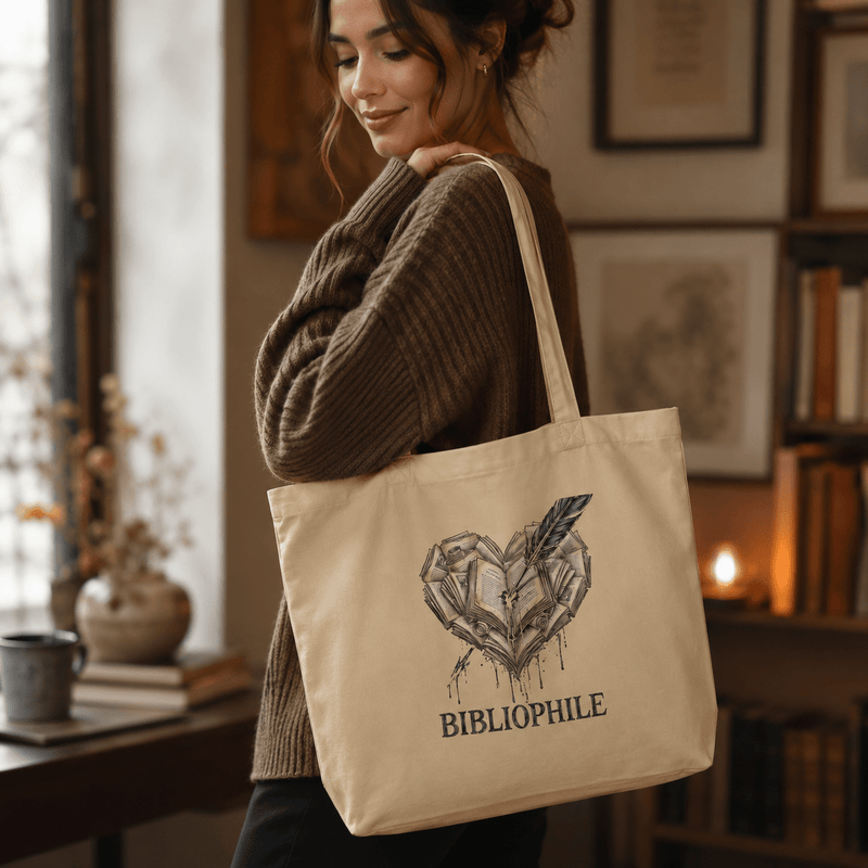 Bibliophile Large Organic Cotton Tote Bag - Tote Bag - TheSpinedLife