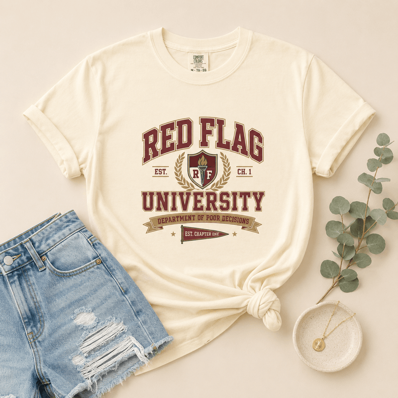 Red Flag University Dark Romance Graphic Tee - T - SHIRT - TheSpinedLife