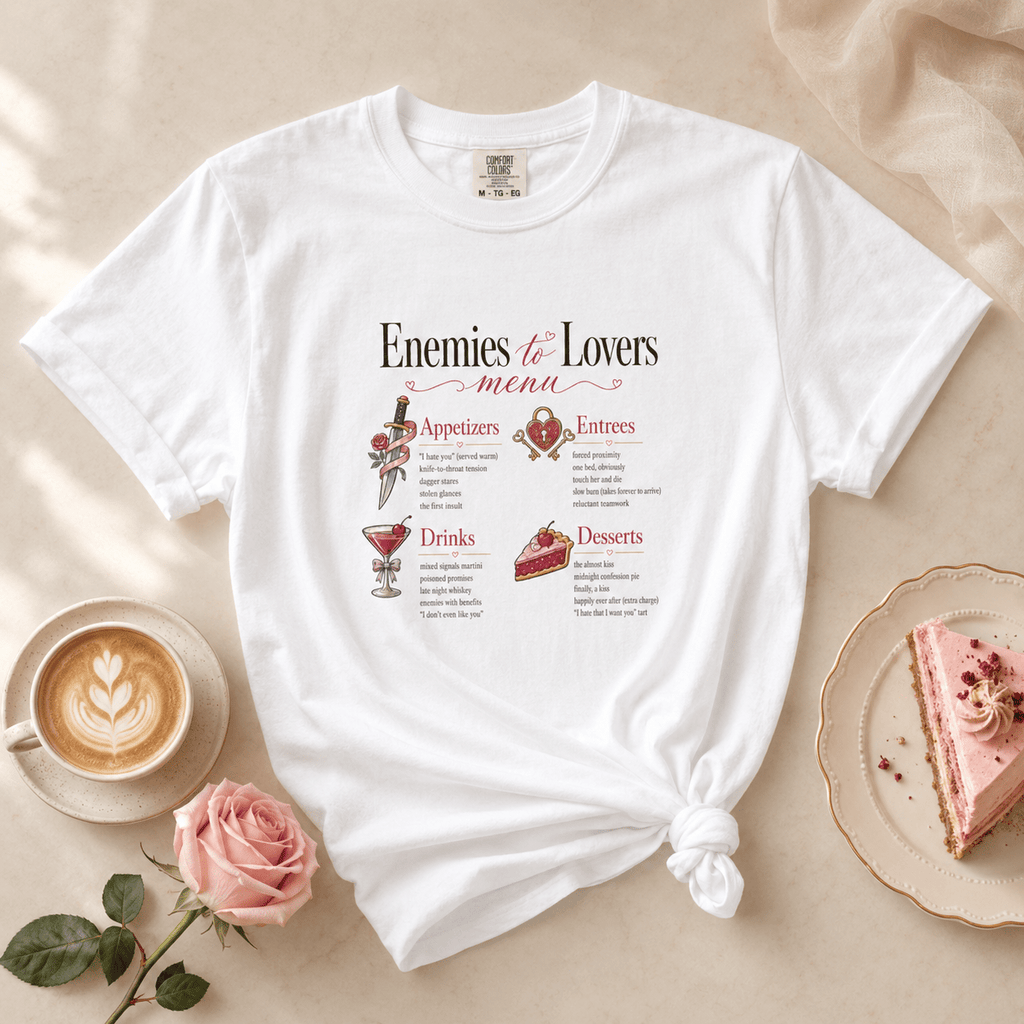 Enemies to Lovers Menu Bookish Graphic Tee - T - SHIRT - TheSpinedLife