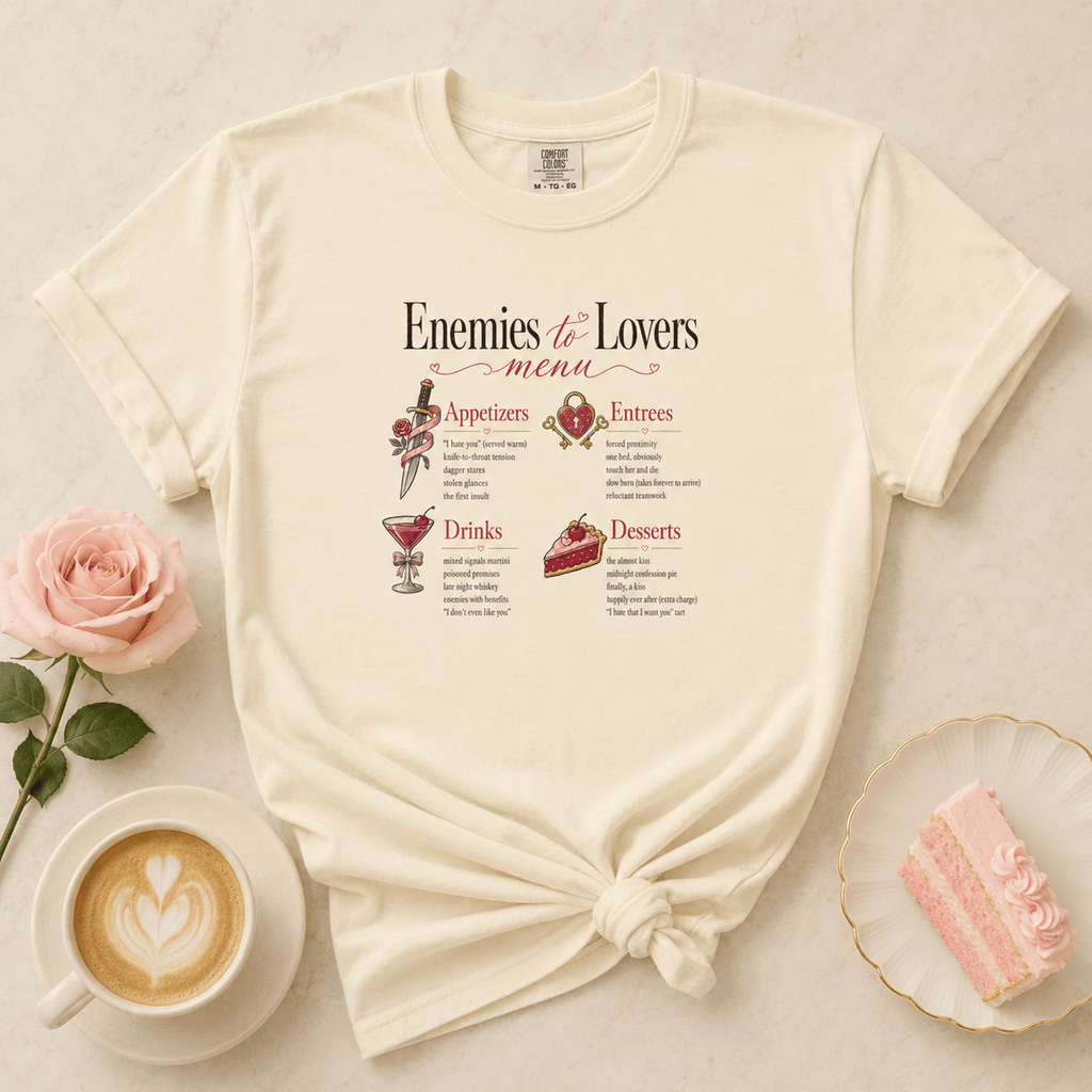 Enemies to Lovers Menu Bookish Graphic Tee - T - SHIRT - TheSpinedLife