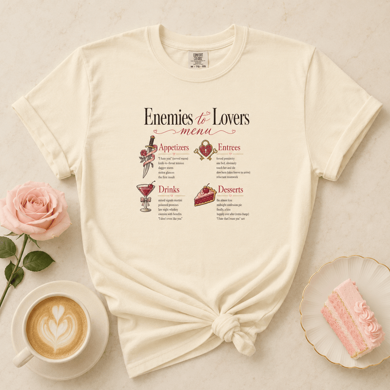 Enemies to Lovers Menu Bookish Graphic Tee - T - SHIRT - TheSpinedLife