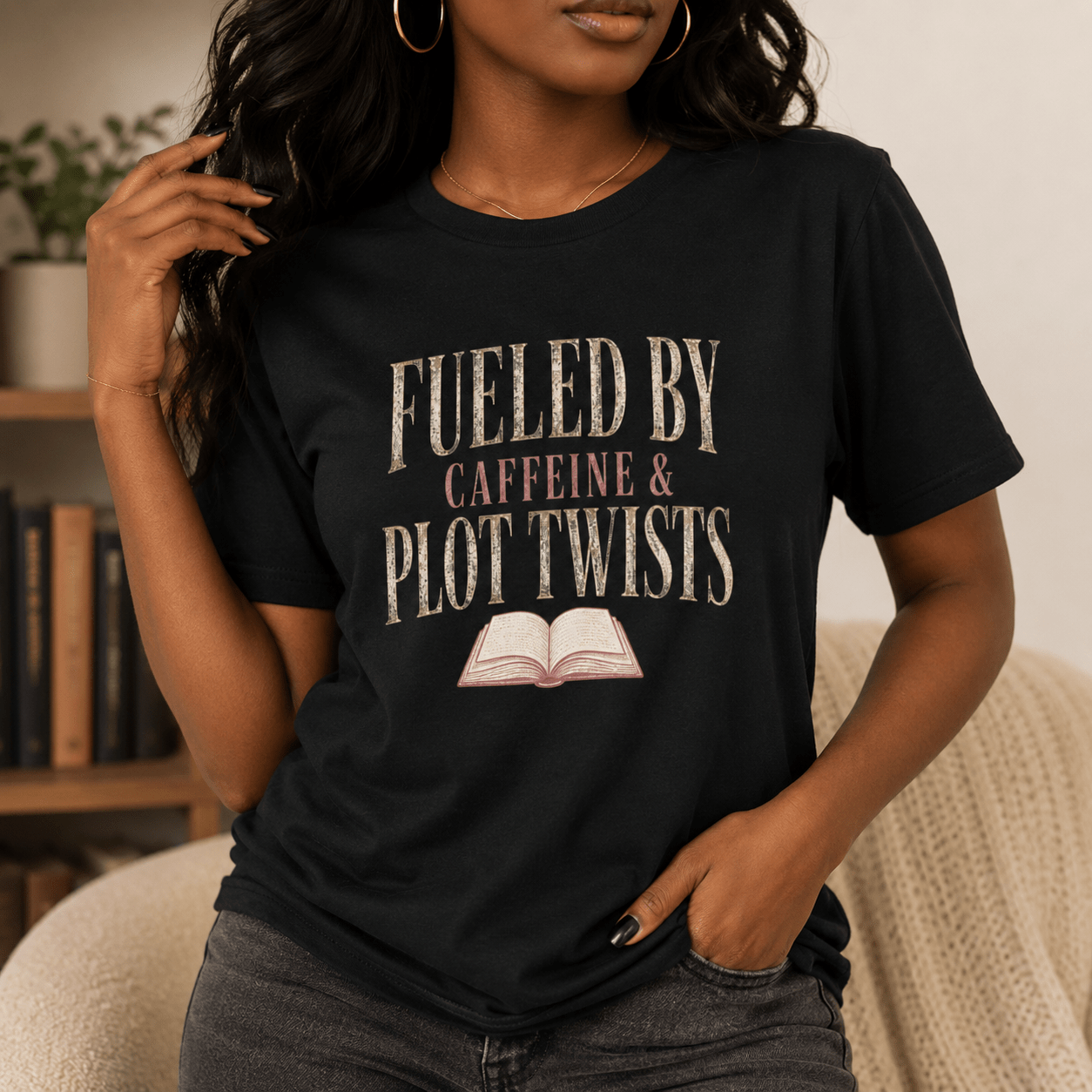Fueled by Caffeine & Plot Twists Graphic Tee - T - SHIRT - TheSpinedLife