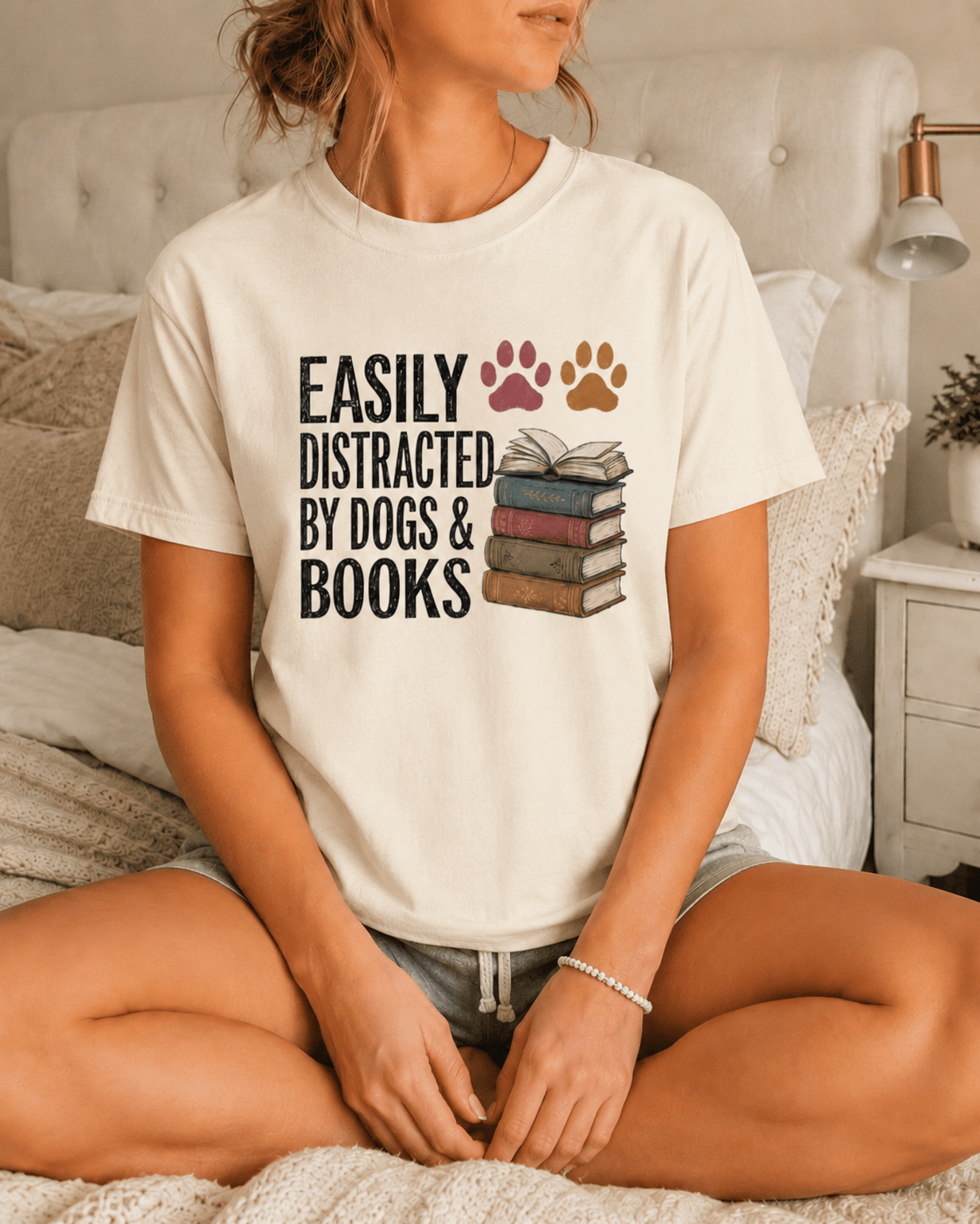 Easily Distracted by Dogs & Books Tee - T-SHIRT - TheSpinedLife