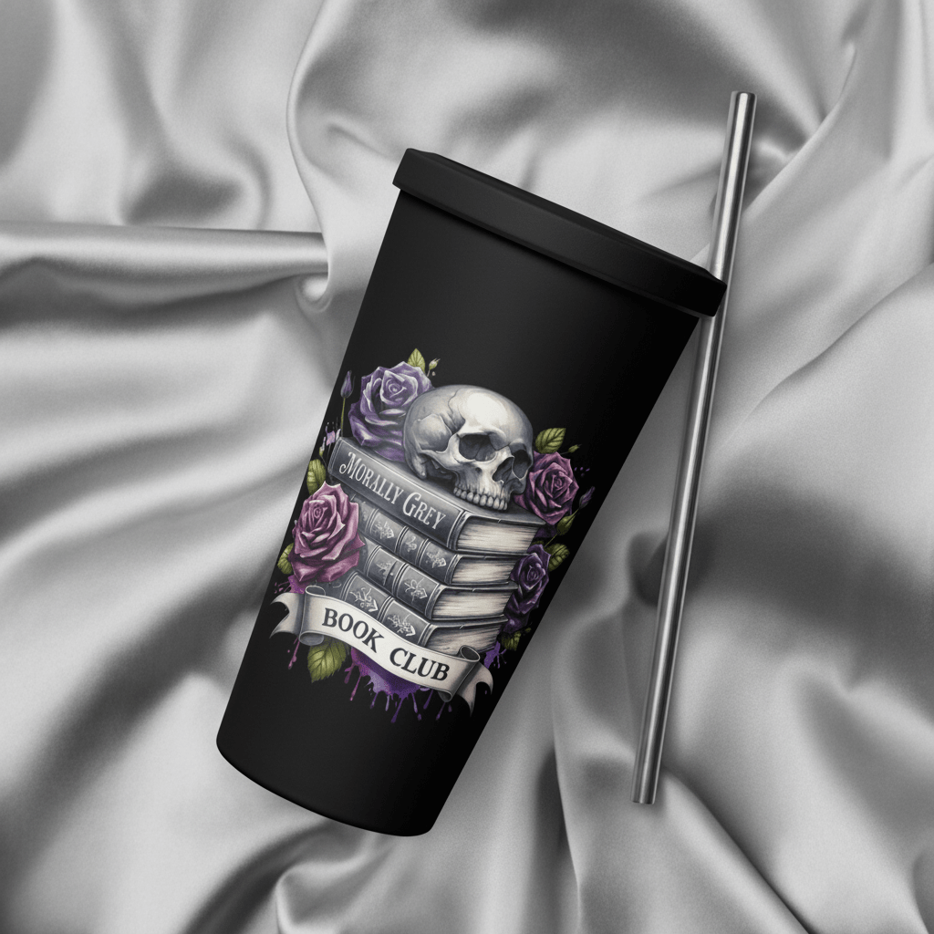 Skull & Roses Morally Grey Tumbler - DRINKWARE - TheSpinedLife