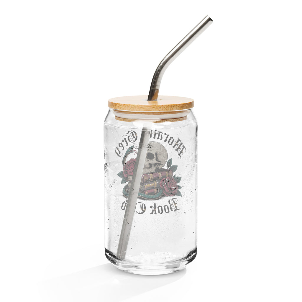 Morally Grey Book Club 16 oz Can - Shaped Glass with Bamboo Lid and Straw - DRINKWARE - TheSpinedLife