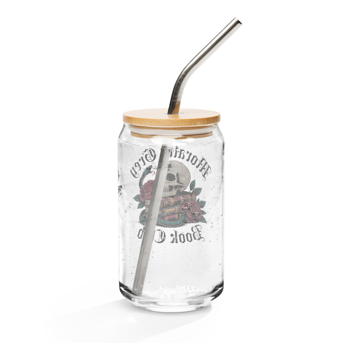 Morally Grey Book Club 16 oz Can - Shaped Glass with Bamboo Lid and Straw - DRINKWARE - TheSpinedLife