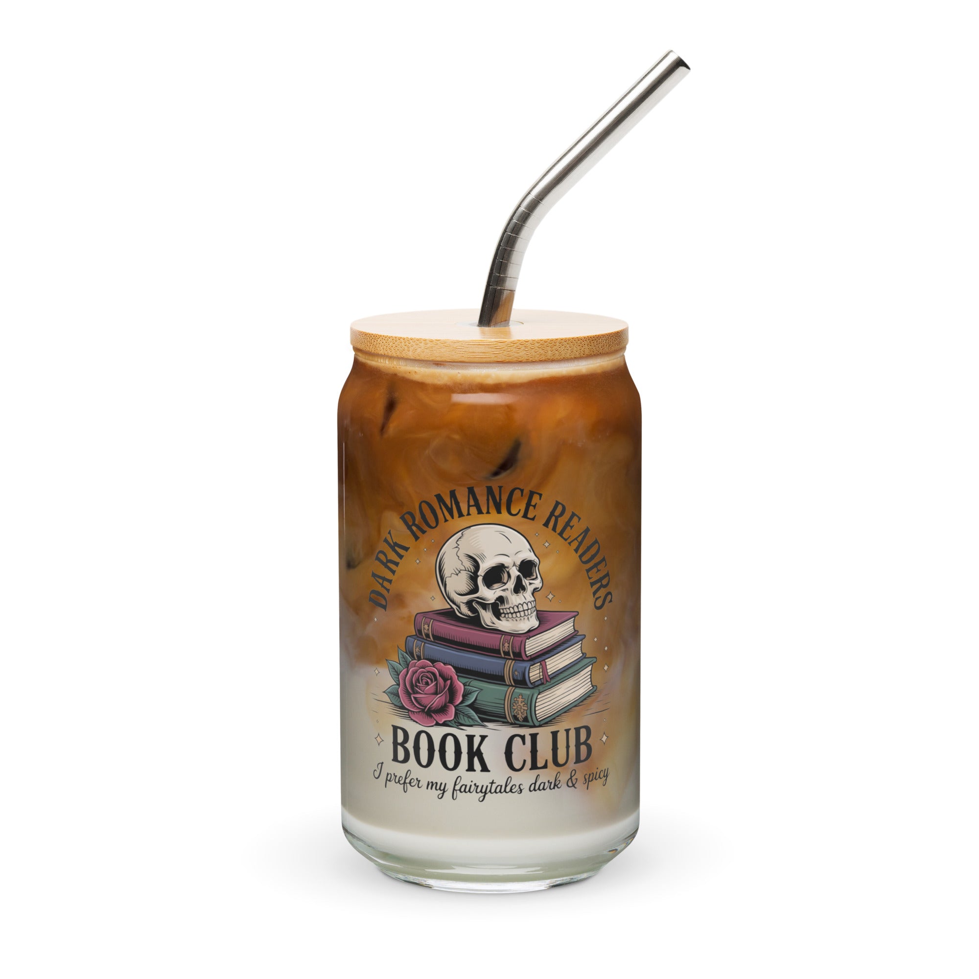 Dark Romance Readers Book Club 16oz Can - Shaped Glass with Bamboo Lid & Straw - DRINKWARE - TheSpinedLife