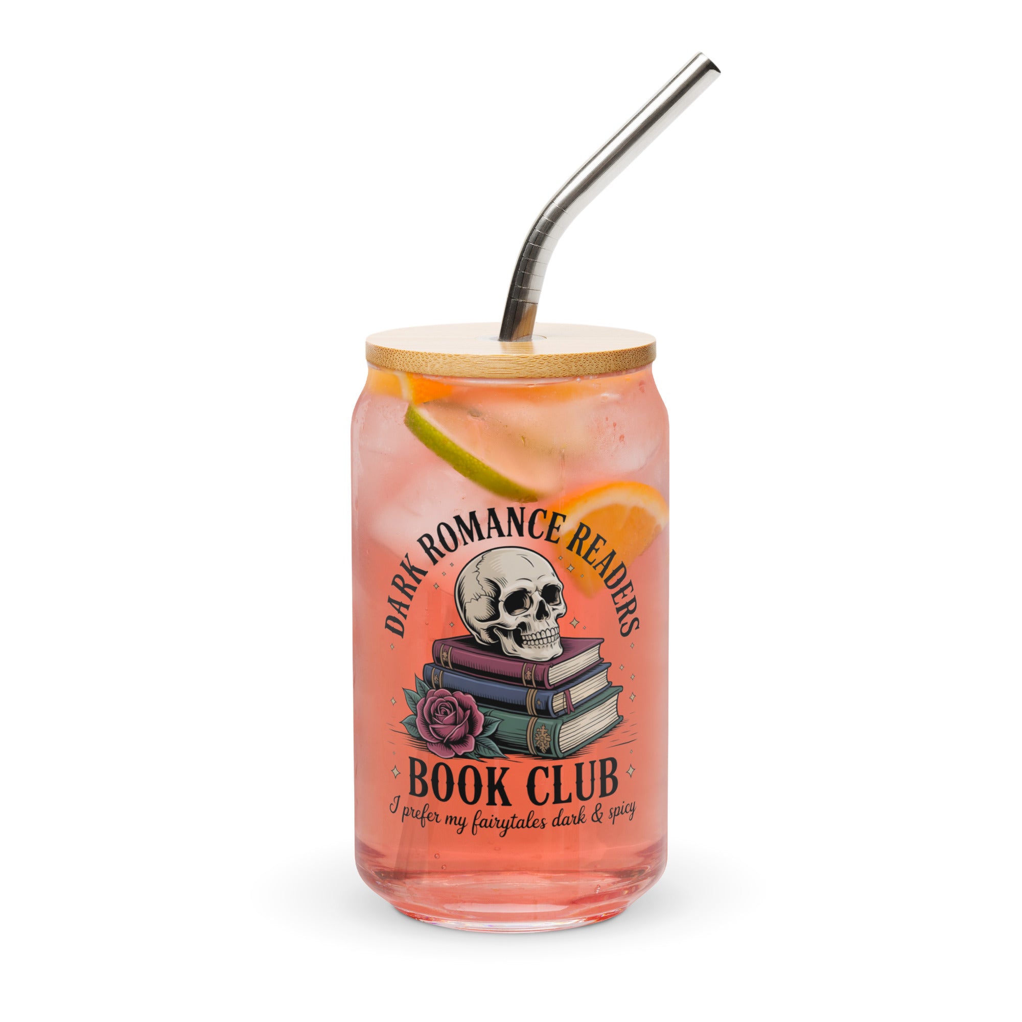 Dark Romance Readers Book Club 16oz Can - Shaped Glass with Bamboo Lid & Straw - DRINKWARE - TheSpinedLife