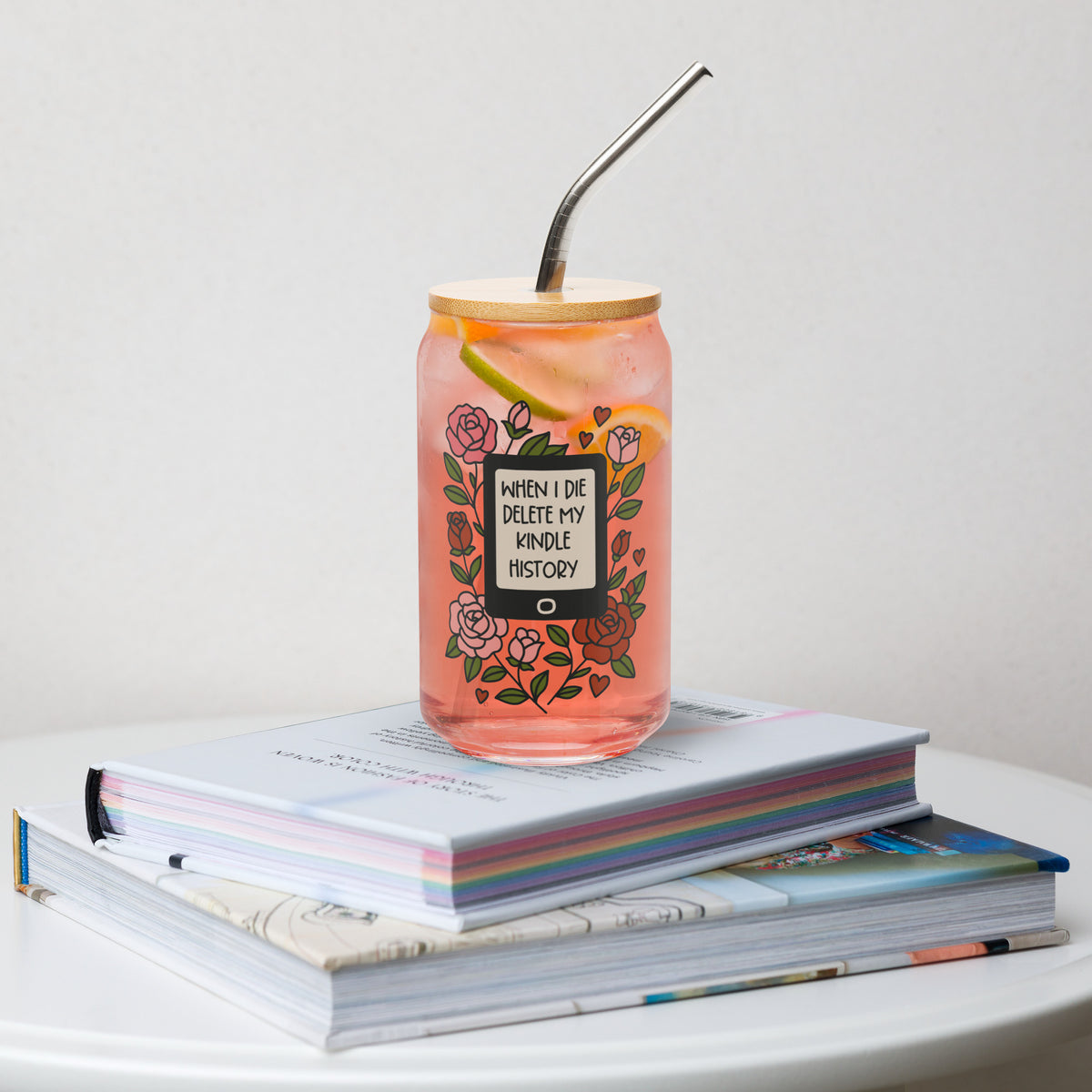 When I Die, Delete My Kindle History Floral Glass Can - DRINKWARE - TheSpinedLife