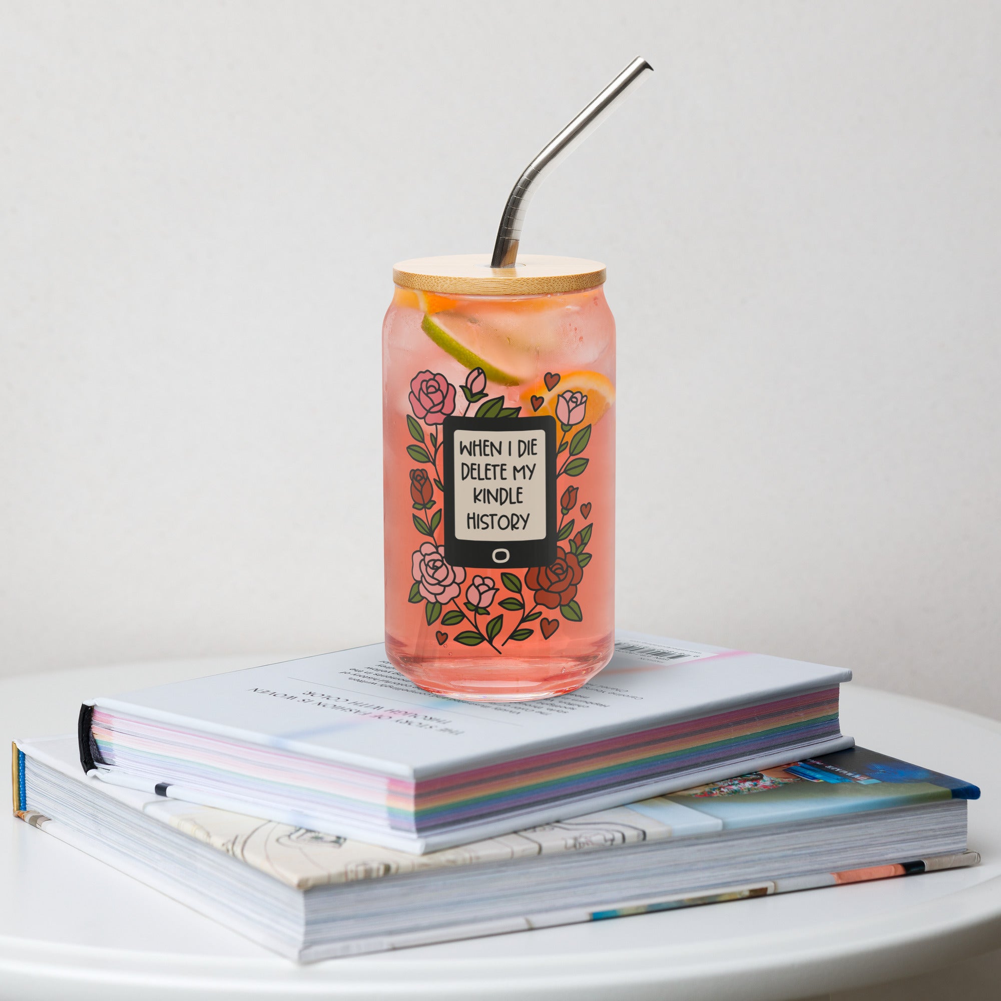 When I Die, Delete My Kindle History Floral Glass Can - DRINKWARE - TheSpinedLife