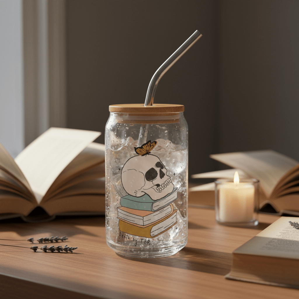 Death by TBR Glass Can Cup with Bamboo Lid & Straw - DRINKWARE - TheSpinedLife