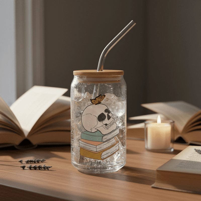 Death by TBR Glass Can Cup with Bamboo Lid & Straw - DRINKWARE - TheSpinedLife