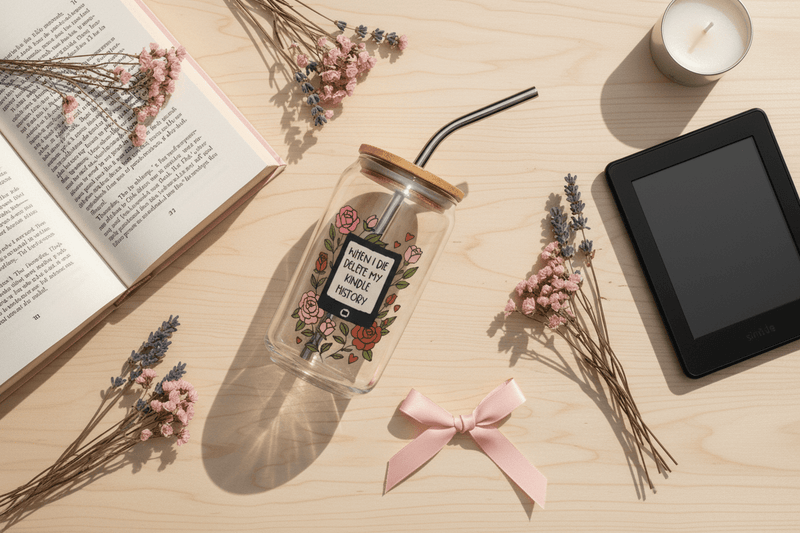 When I Die, Delete My Kindle History Floral Glass Can - DRINKWARE - TheSpinedLife