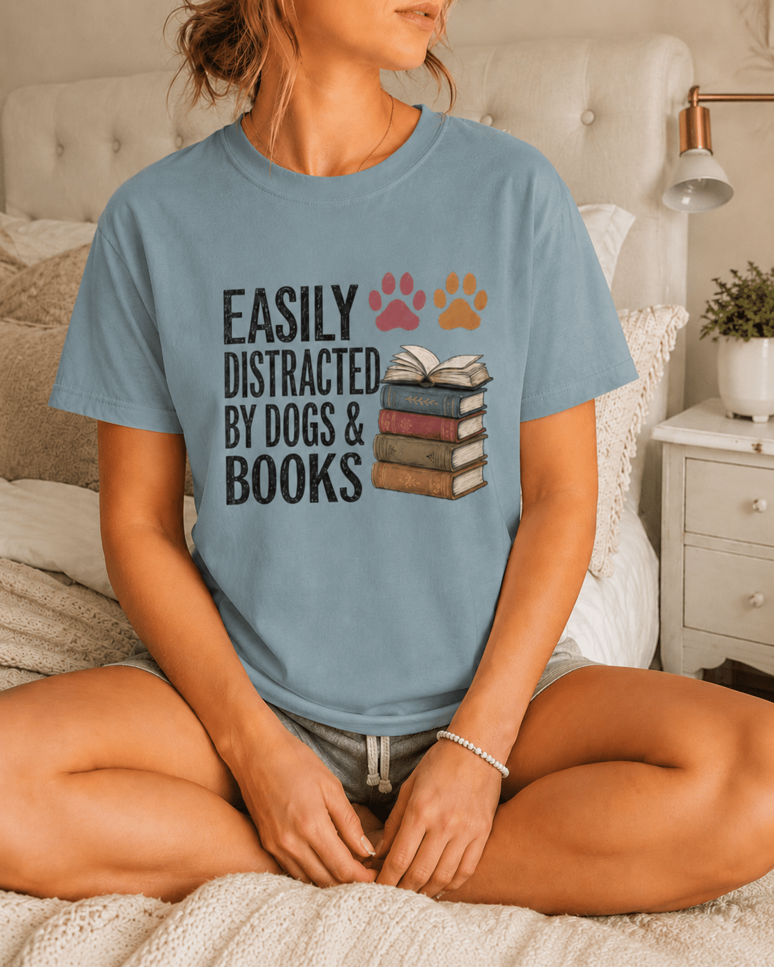 Easily Distracted by Dogs & Books Tee - T-SHIRT - TheSpinedLife