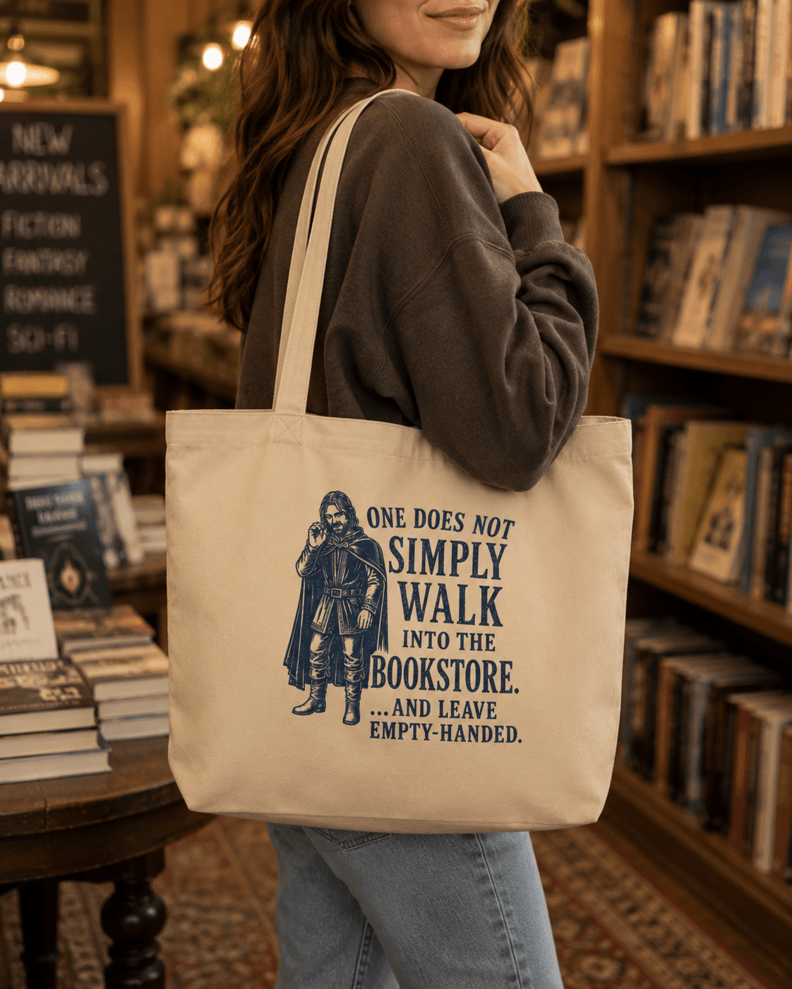 One Does Not Simply Walk Into the Bookstore Large Tote Bag - Tote Bag - TheSpinedLife