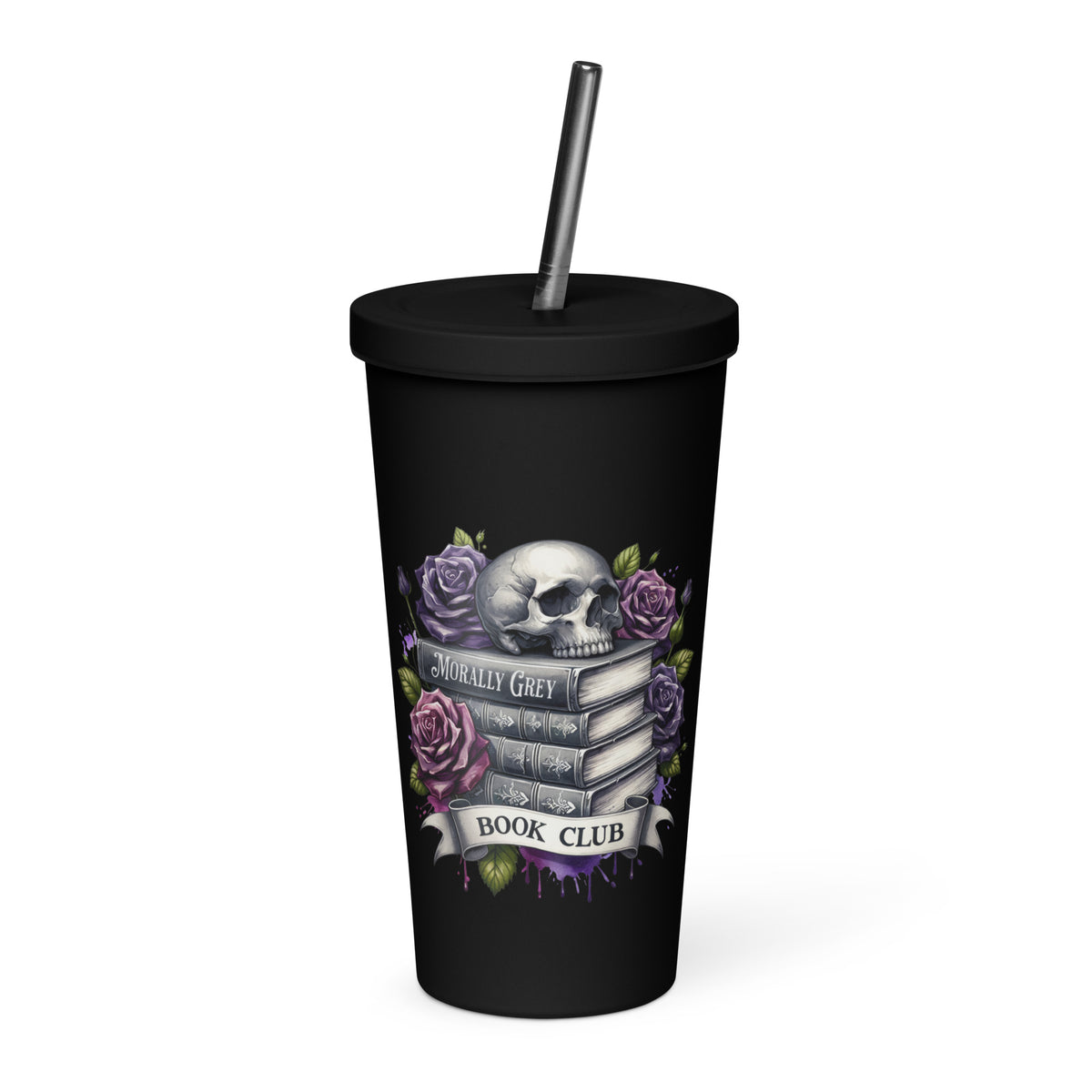 Skull & Roses Morally Grey Tumbler - DRINKWARE - TheSpinedLife