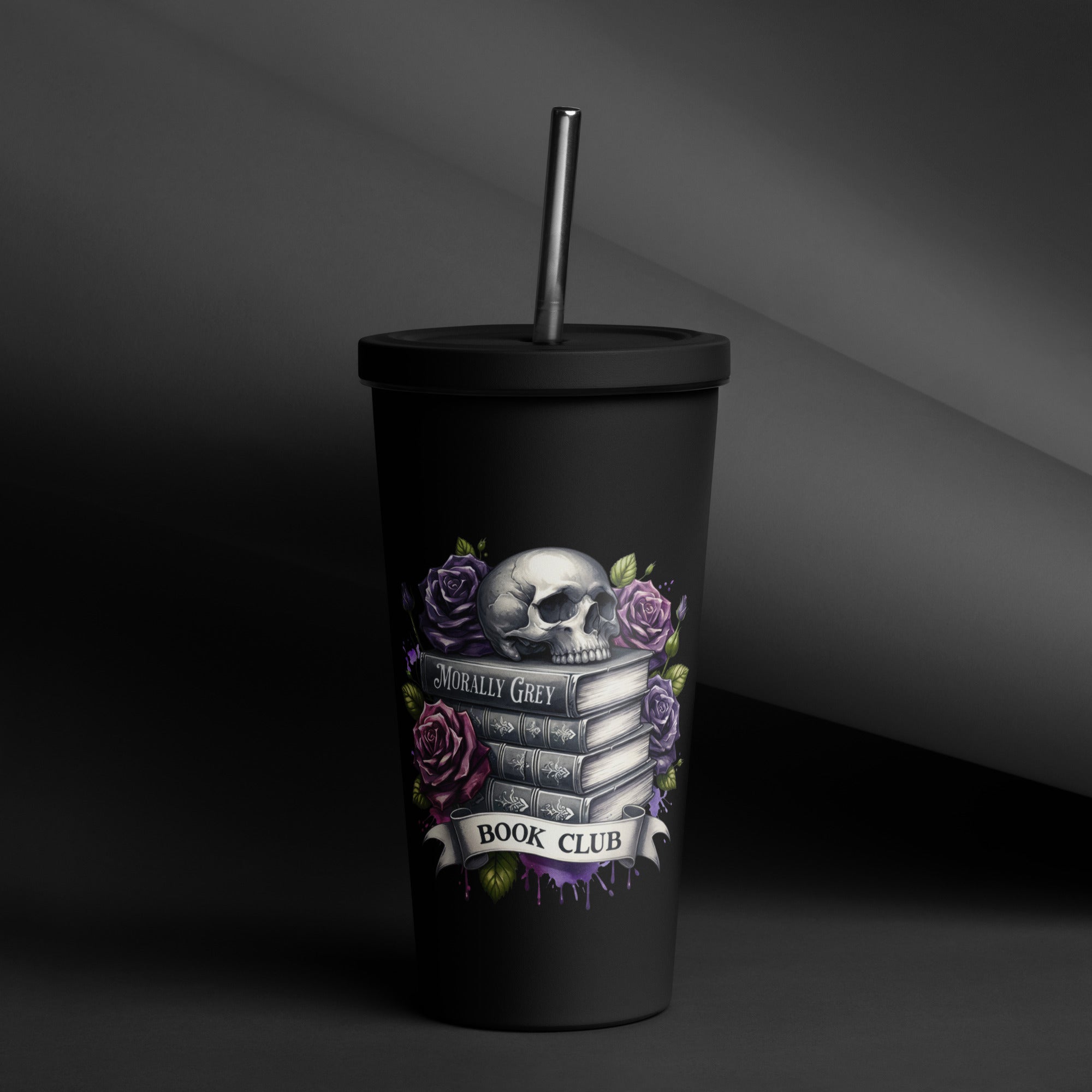 Skull & Roses Morally Grey Tumbler - DRINKWARE - TheSpinedLife