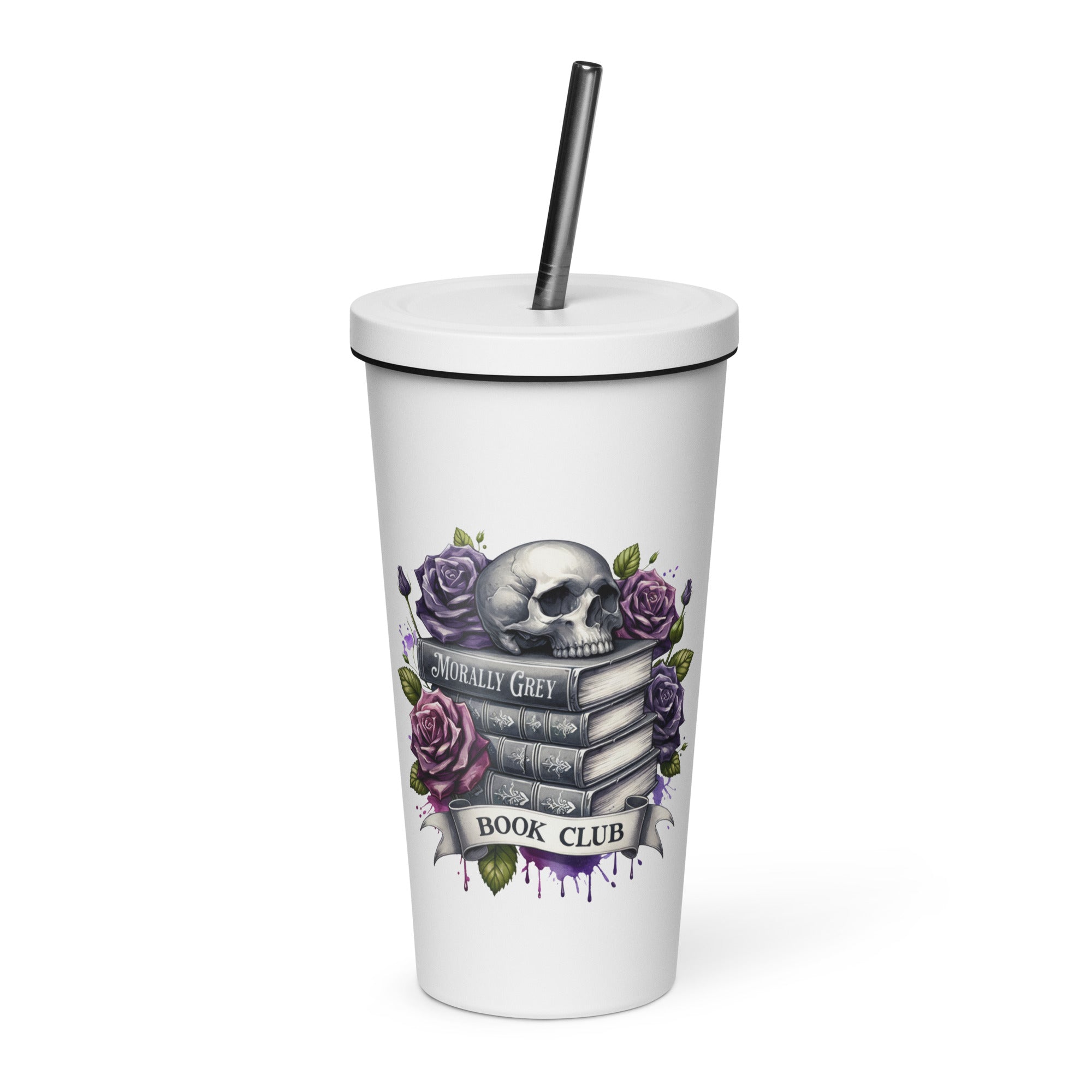 Skull & Roses Morally Grey Tumbler - DRINKWARE - TheSpinedLife