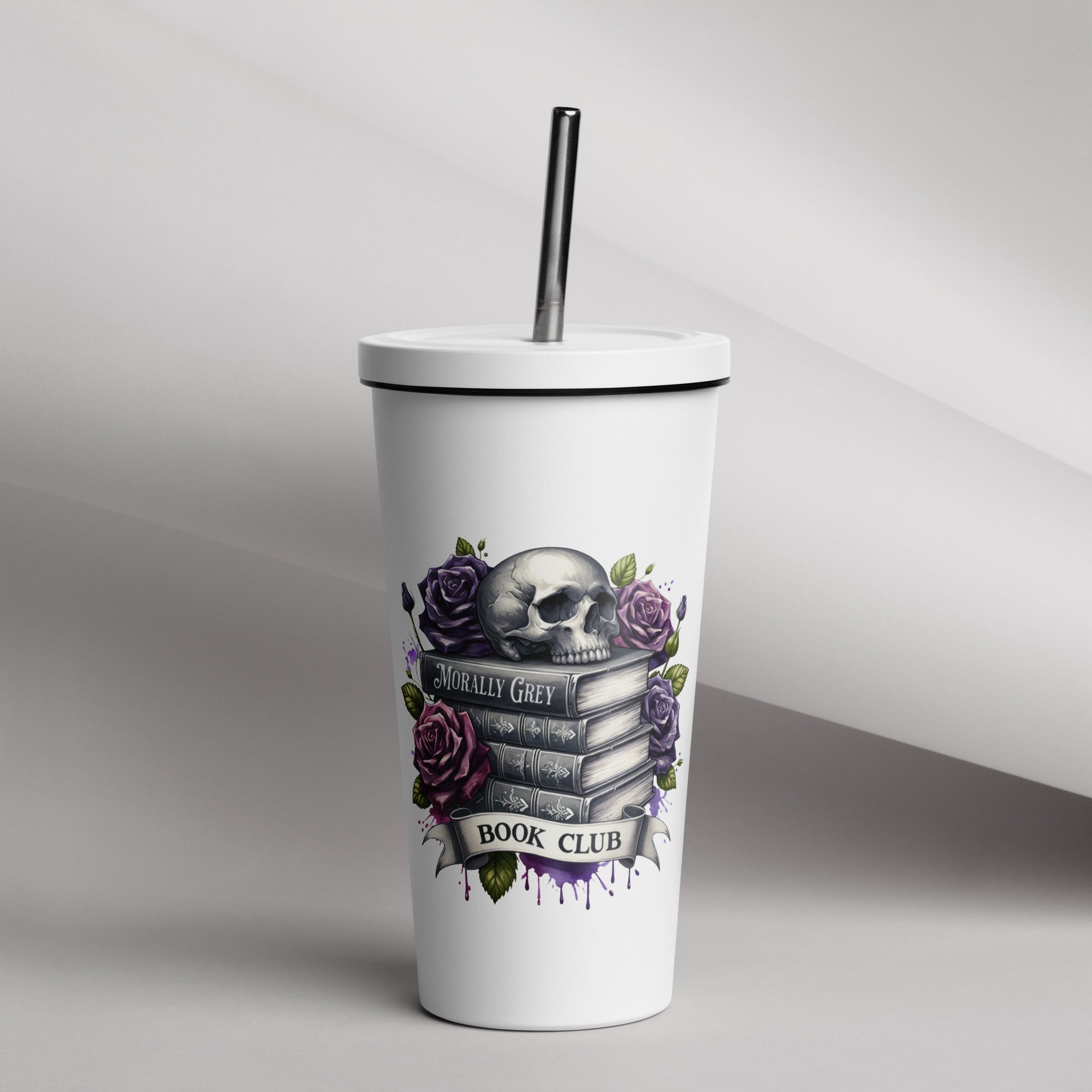 Skull & Roses Morally Grey Tumbler - DRINKWARE - TheSpinedLife