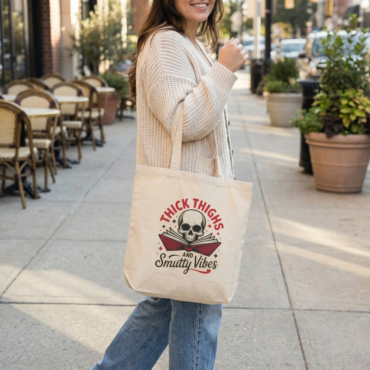 Thick Thighs & Smutty Vibes | Organic Canvas Book Tote - Tote Bag - TheSpinedLife