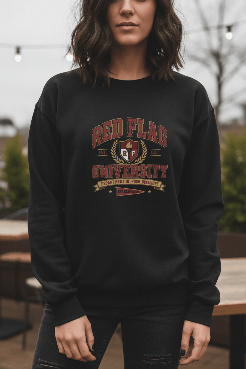 Red Flag University Department of Poor Decisions Crewneck - Sweatshirt - TheSpinedLife
