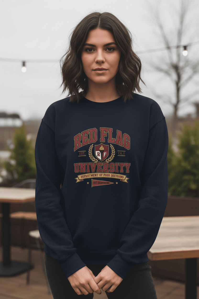 Red Flag University Department of Poor Decisions Crewneck - Sweatshirt - TheSpinedLife