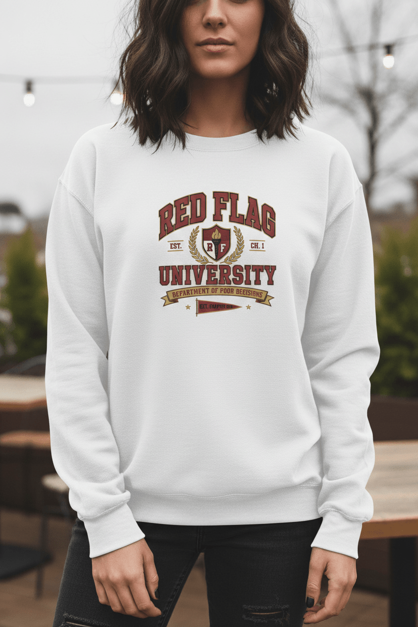 Red Flag University Department of Poor Decisions Crewneck - Sweatshirt - TheSpinedLife