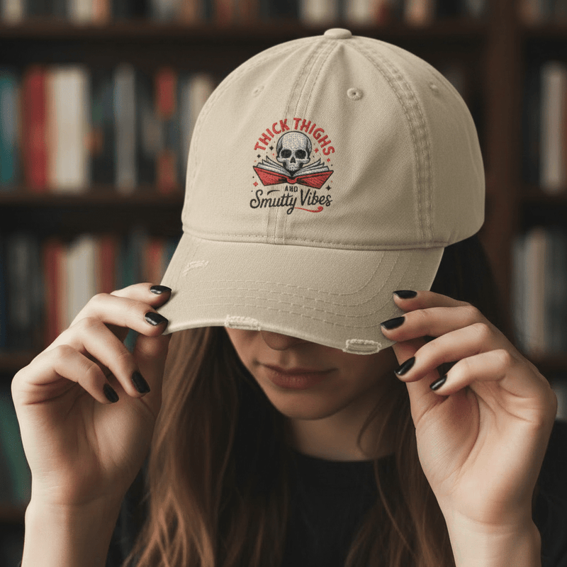 Thick Thighs Smutty Vibes Embroidered Distressed Hat - Hats - TheSpinedLife