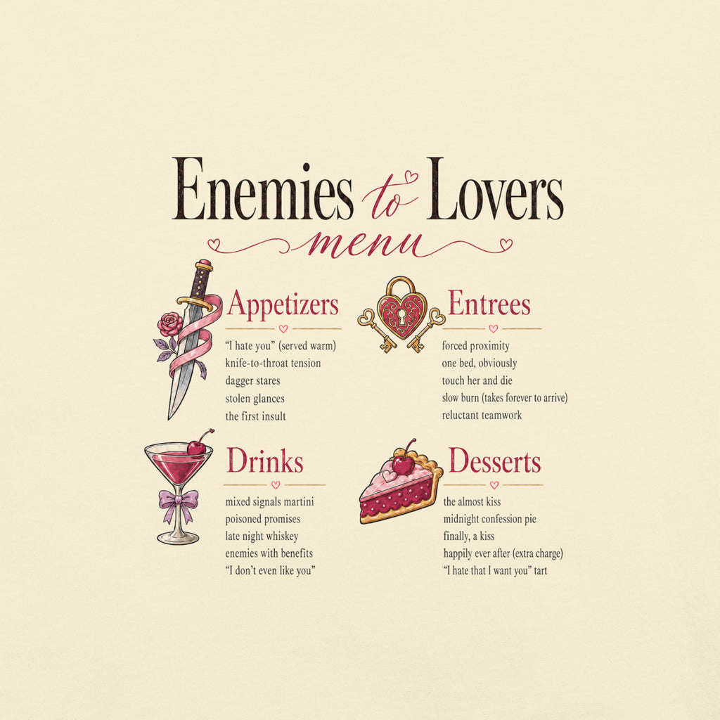 Enemies to Lovers Menu Bookish Graphic Tee - T - SHIRT - TheSpinedLife