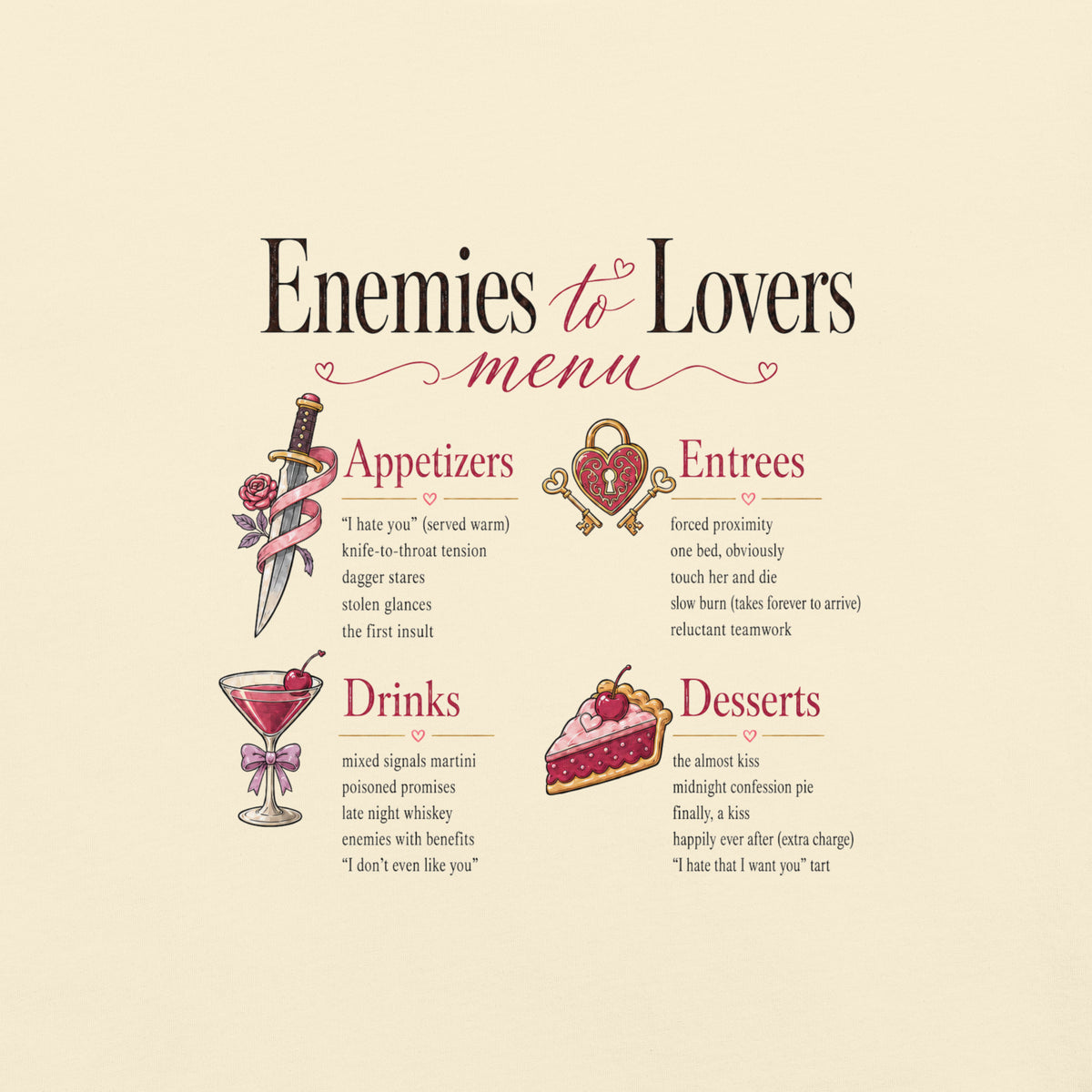 Enemies to Lovers Menu Bookish Graphic Tee - T - SHIRT - TheSpinedLife