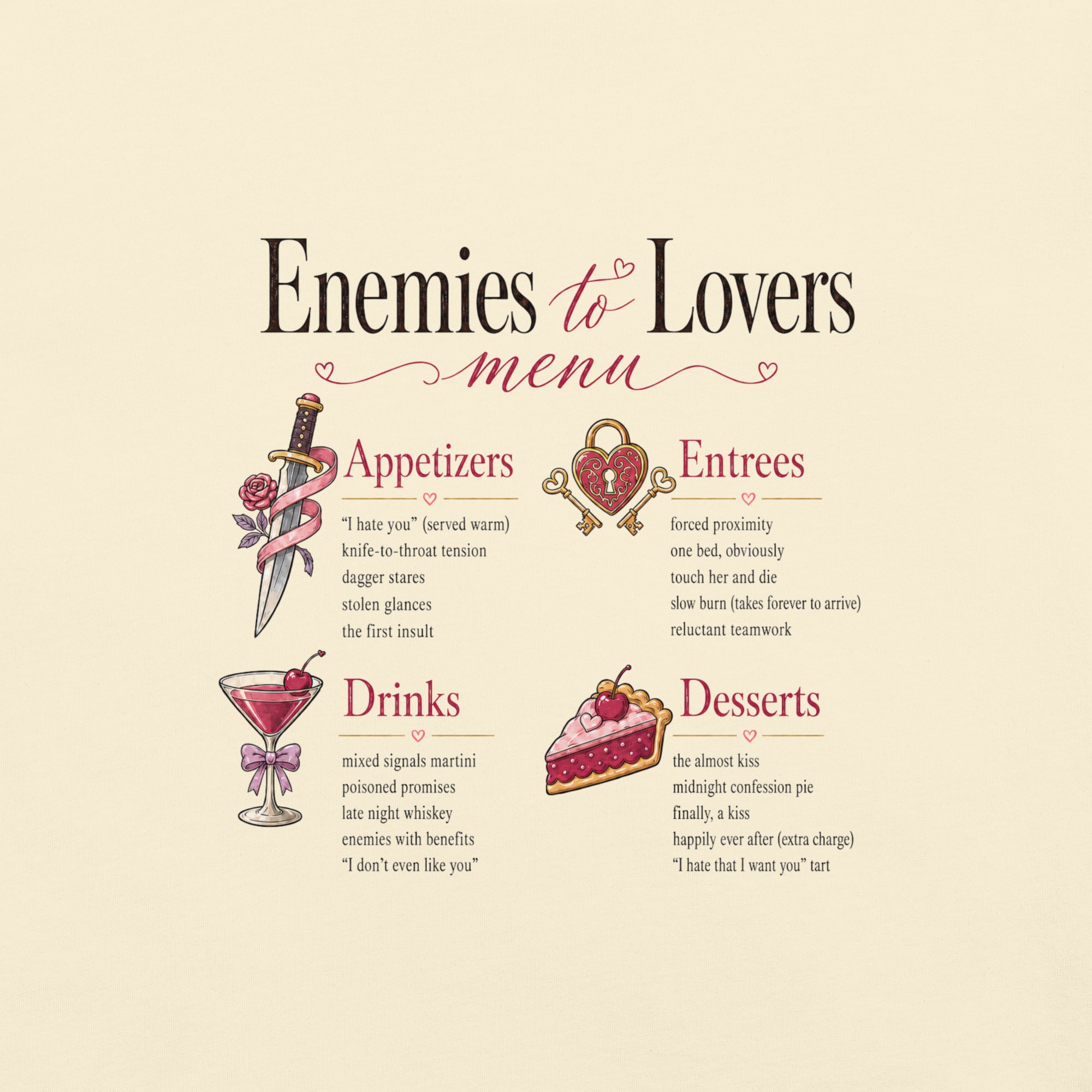 Enemies to Lovers Menu Bookish Graphic Tee - T - SHIRT - TheSpinedLife