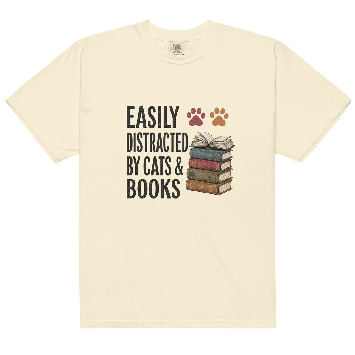 Easily Distracted by Cats & Books Tee - T-SHIRT - TheSpinedLife