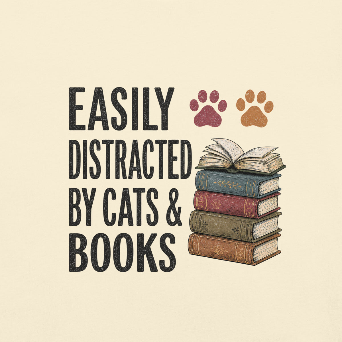 Easily Distracted by Cats & Books Tee - T-SHIRT - TheSpinedLife