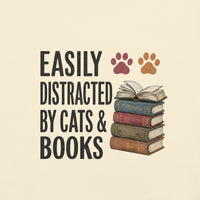 Easily Distracted by Cats & Books Tee - T-SHIRT - TheSpinedLife