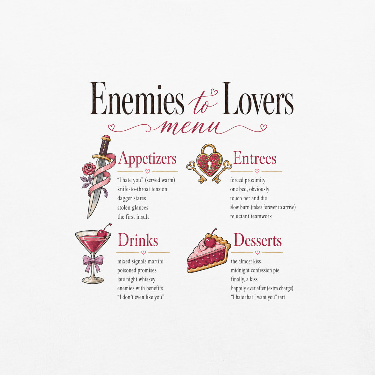 Enemies to Lovers Menu Bookish Graphic Tee - T - SHIRT - TheSpinedLife
