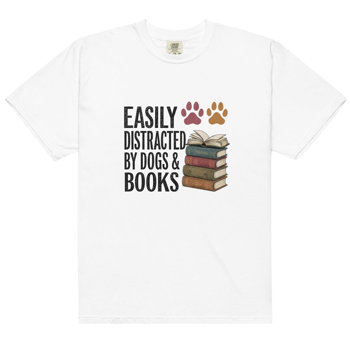 Easily Distracted by Dogs & Books Tee - T-SHIRT - TheSpinedLife