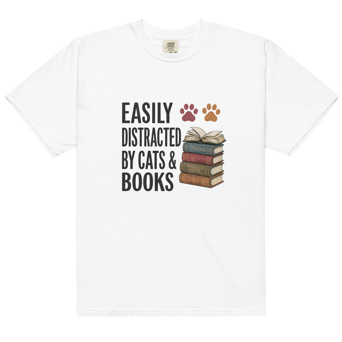 Easily Distracted by Cats & Books Tee - T-SHIRT - TheSpinedLife